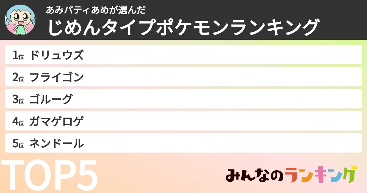 あみパティあめさんの「じめんタイプポケモンランキング」