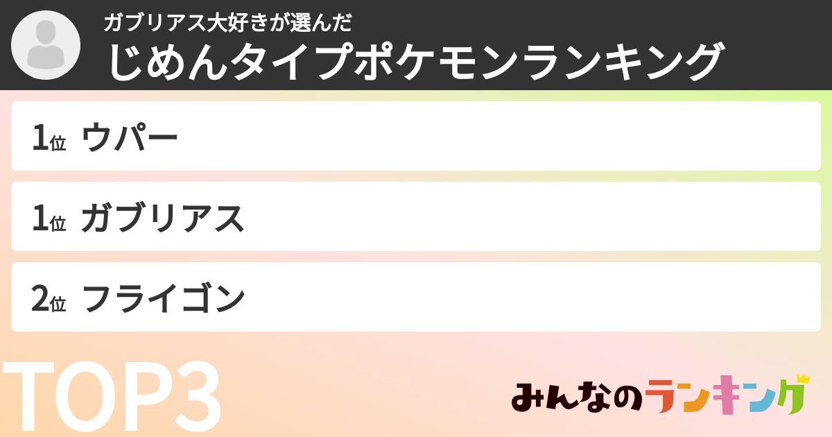 ガブリアス大好きさんの「じめんタイプポケモンランキング」