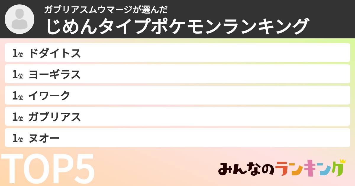 ガブリアスムウマージさんの「じめんタイプポケモンランキング」