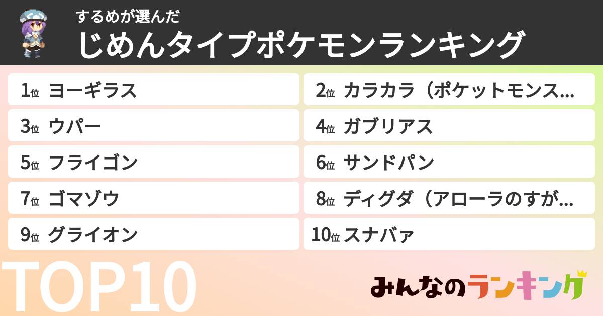 するめさんの「じめんタイプポケモンランキング」