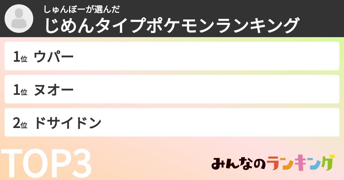 しゅんぼーさんの「じめんタイプポケモンランキング」