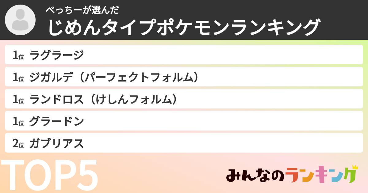 べっちーさんの「じめんタイプポケモンランキング」