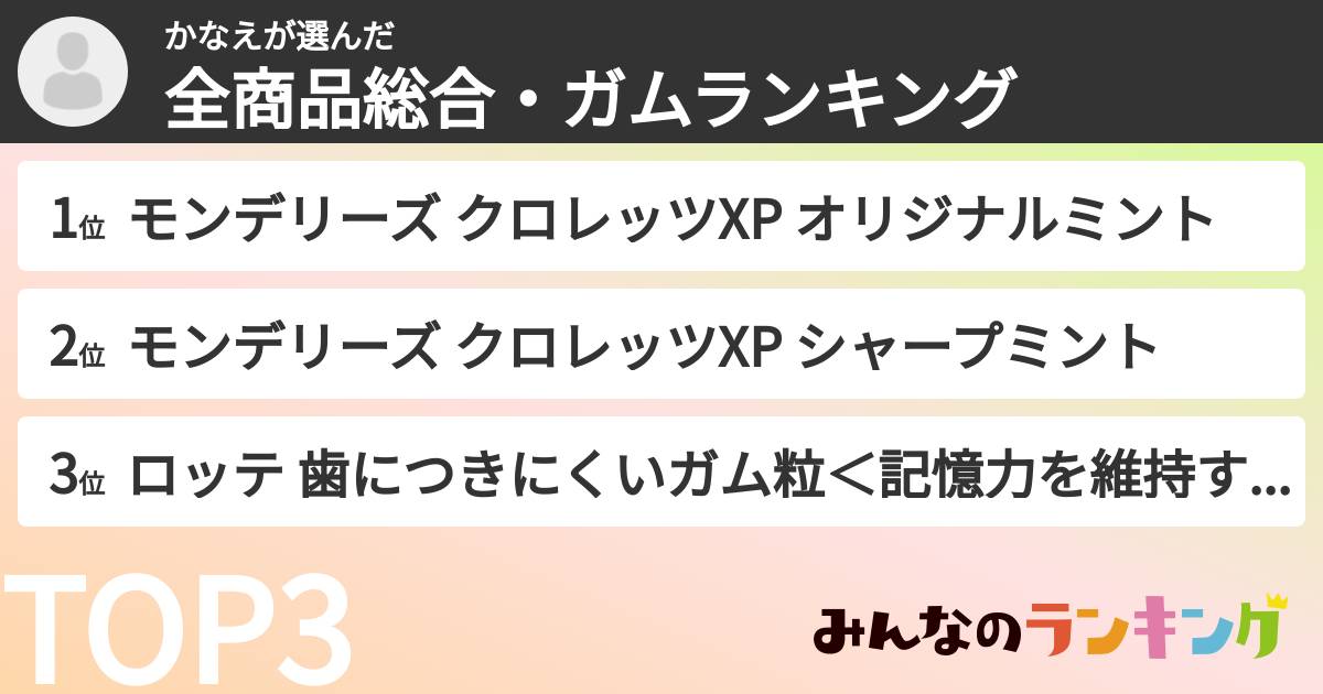 かなえさんの「全商品総合・ガムランキング」