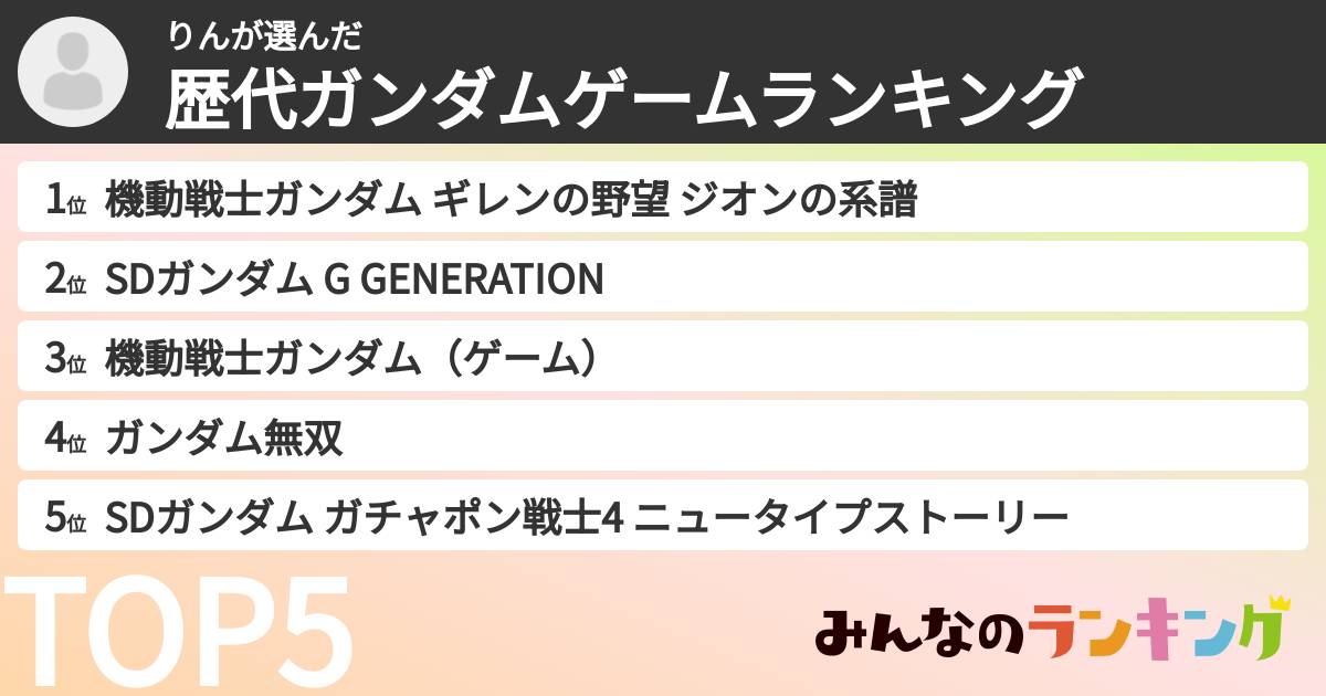 りんさんの「歴代ガンダムゲームランキング」
