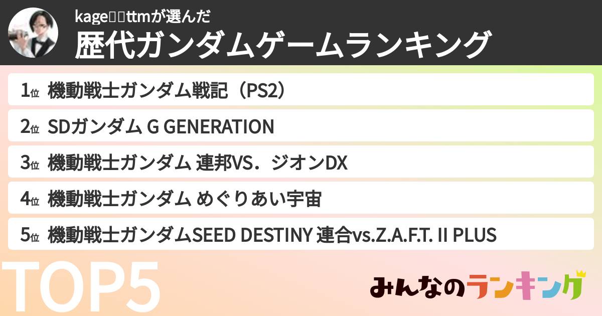 kage👁‍🗨ttmさんの「歴代ガンダムゲームランキング」