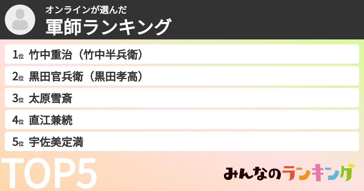 オンラインさんの「軍師ランキング」