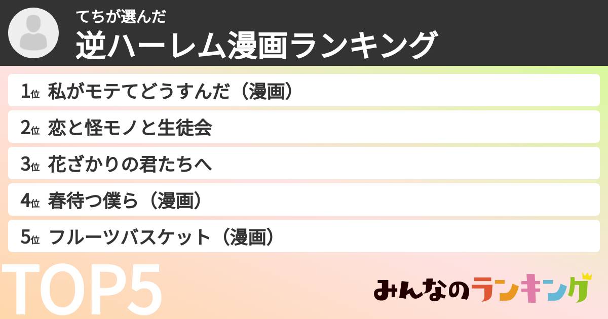 てちさんの「逆ハーレム漫画ランキング」