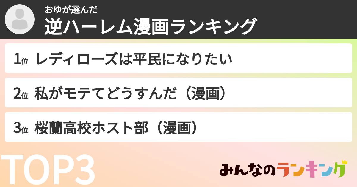 おゆさんの「逆ハーレム漫画ランキング」