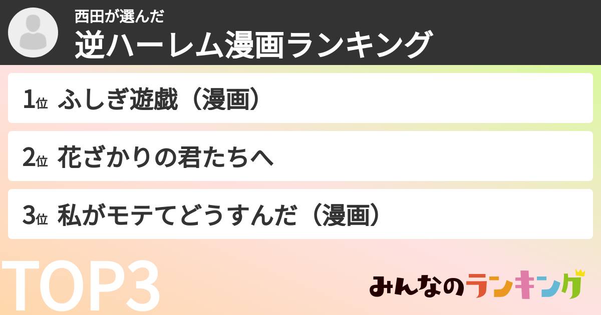 西田さんの「逆ハーレム漫画ランキング」