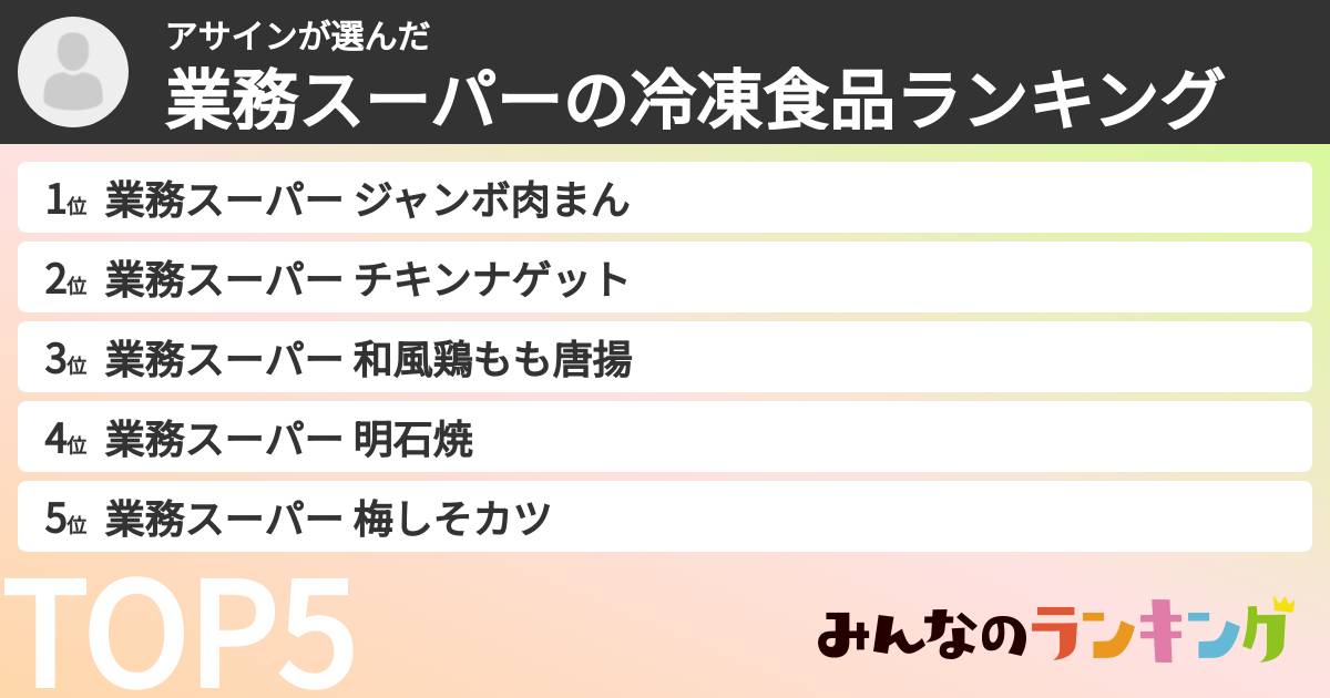 アサインさんの「業務スーパーの冷凍食品ランキング」