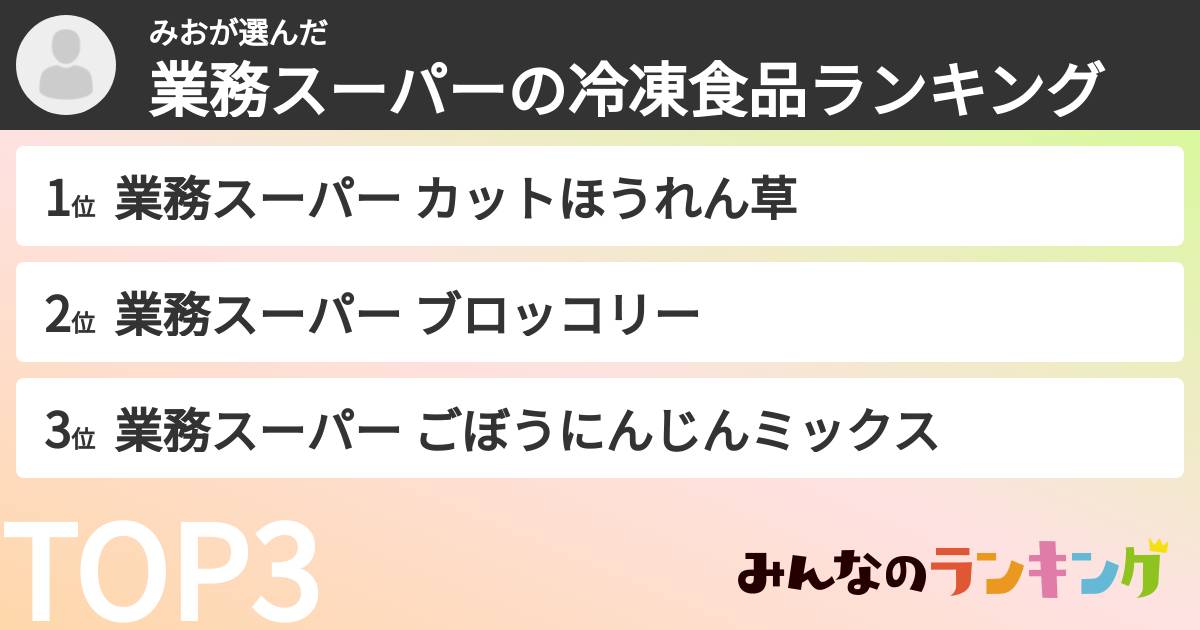 みおさんの「業務スーパーの冷凍食品ランキング」
