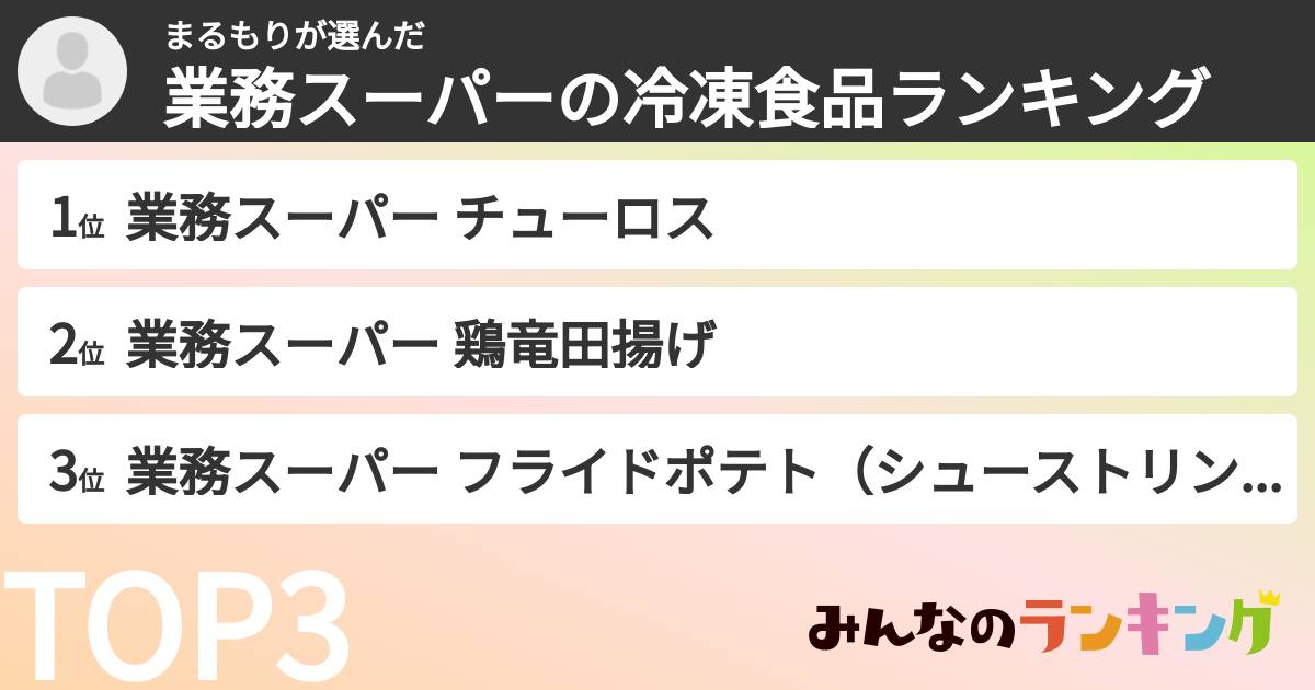 まるもりさんの「業務スーパーの冷凍食品ランキング」