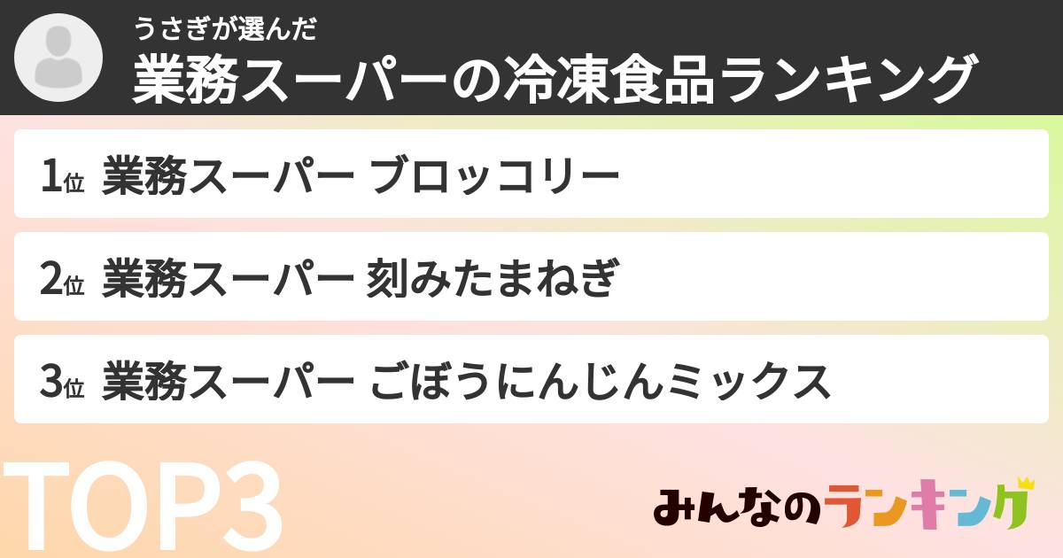 うさぎさんの「業務スーパーの冷凍食品ランキング」