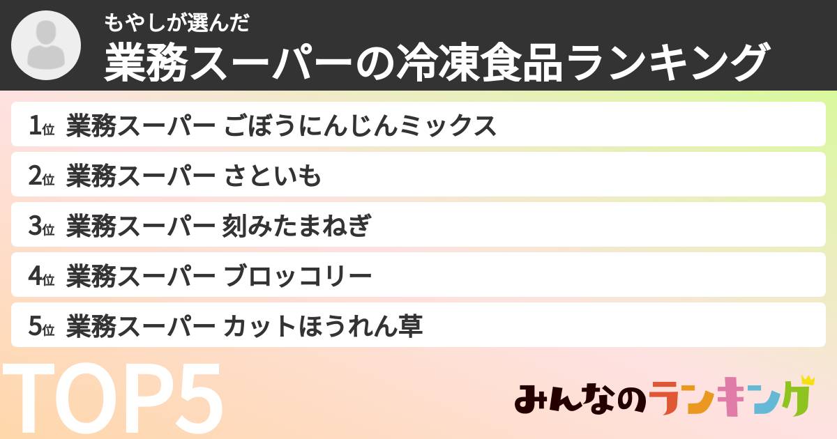 もやしさんの「業務スーパーの冷凍食品ランキング」