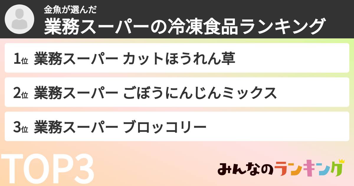 金魚さんの「業務スーパーの冷凍食品ランキング」