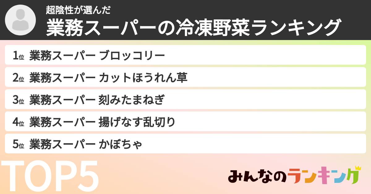 超陰性さんの「業務スーパーの冷凍野菜ランキング」
