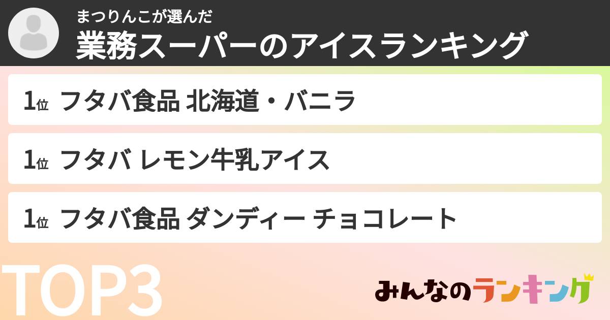 まつりんこさんの「業務スーパーのアイスランキング」