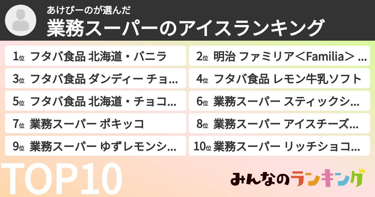 あけぴーのさんの「業務スーパーのアイスランキング」