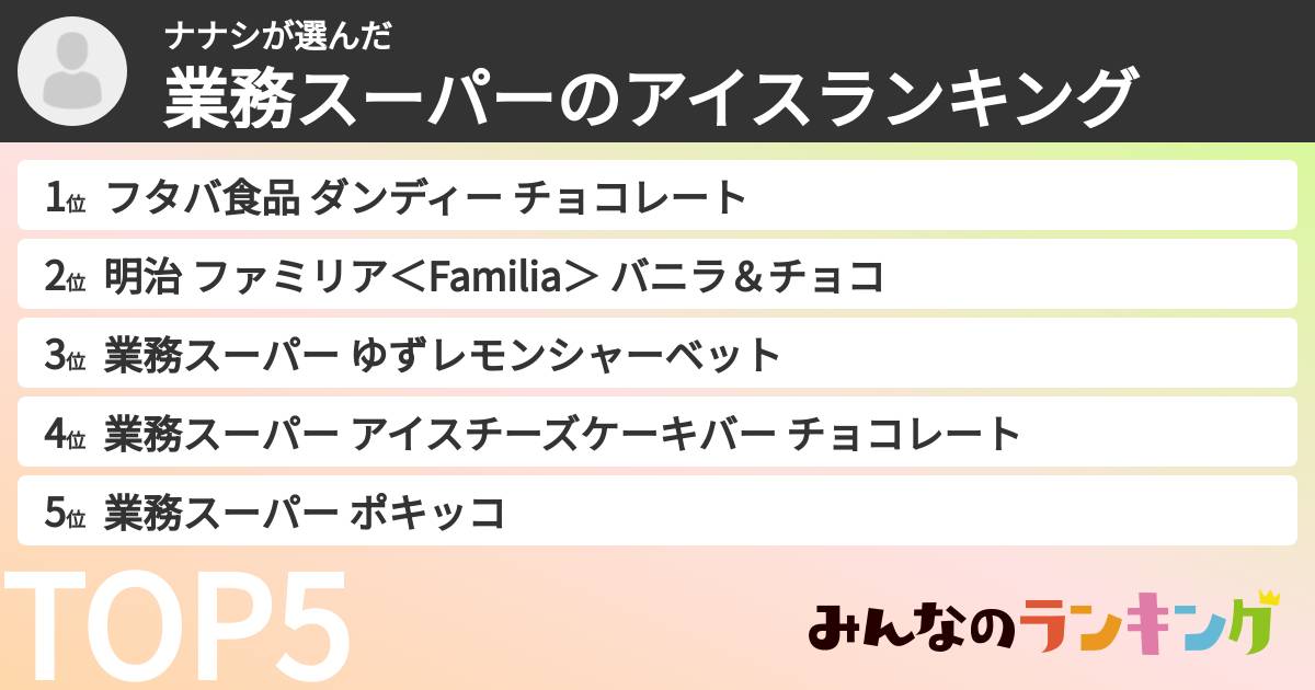 ナナシさんの「業務スーパーのアイスランキング」