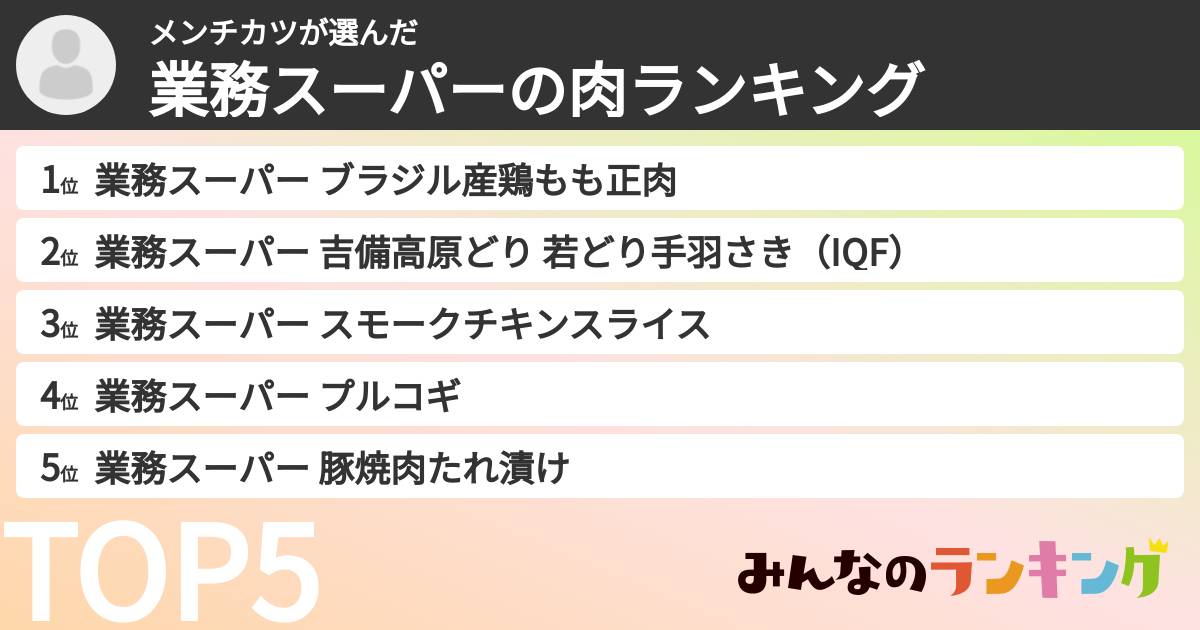 メンチカツさんの「業務スーパーの肉ランキング」