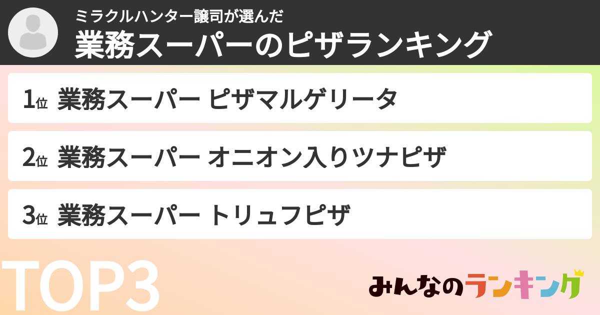 ミラクルハンター譲司さんの「業務スーパーのピザランキング」
