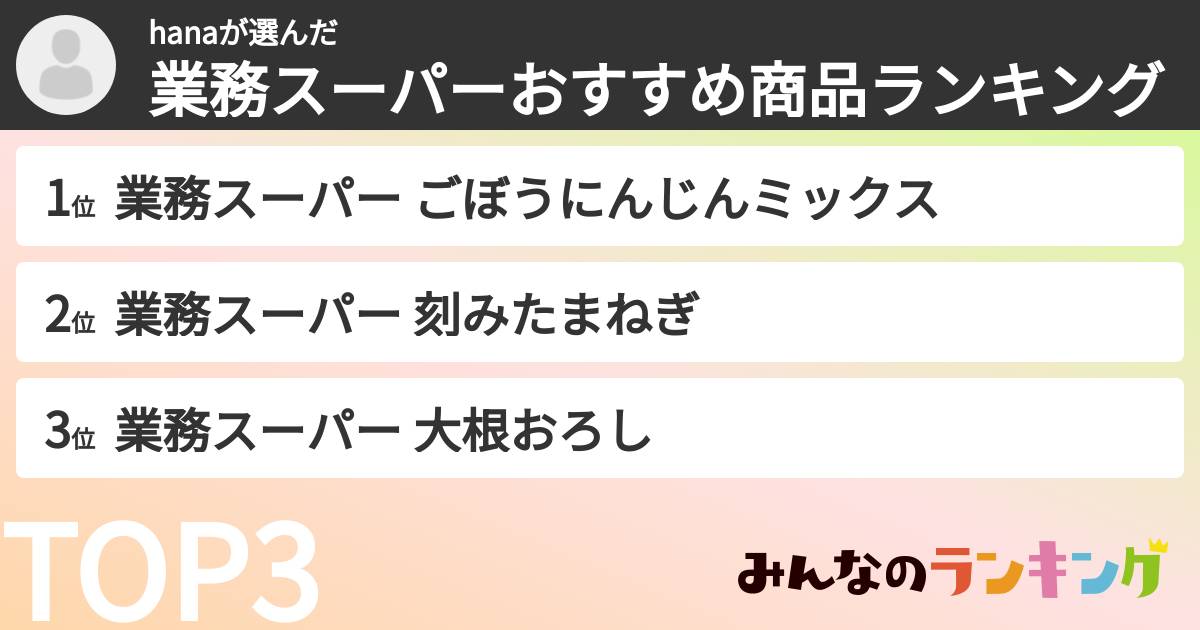 hanaさんの「業務スーパーおすすめ商品ランキング」