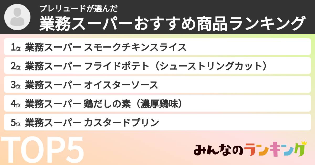 プレリュードさんの「業務スーパーおすすめ商品ランキング」