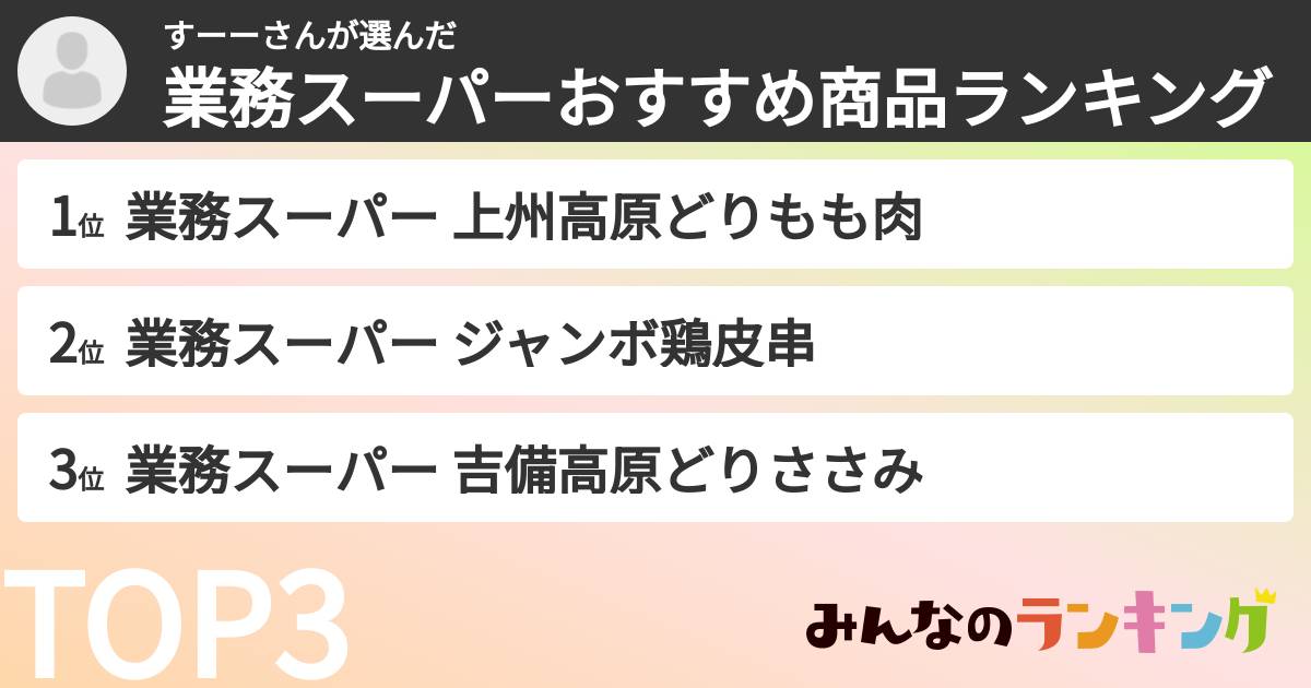 すーーさんさんの「業務スーパーおすすめ商品ランキング」