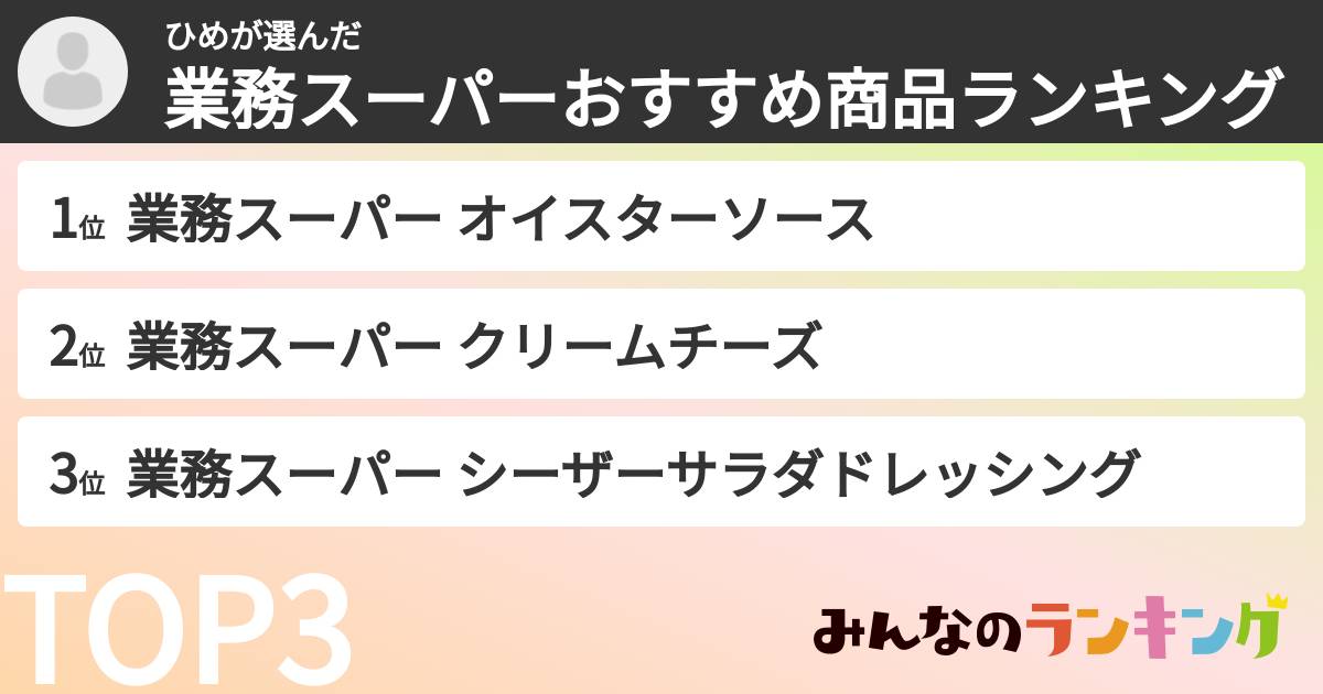 ひめさんの「業務スーパーおすすめ商品ランキング」