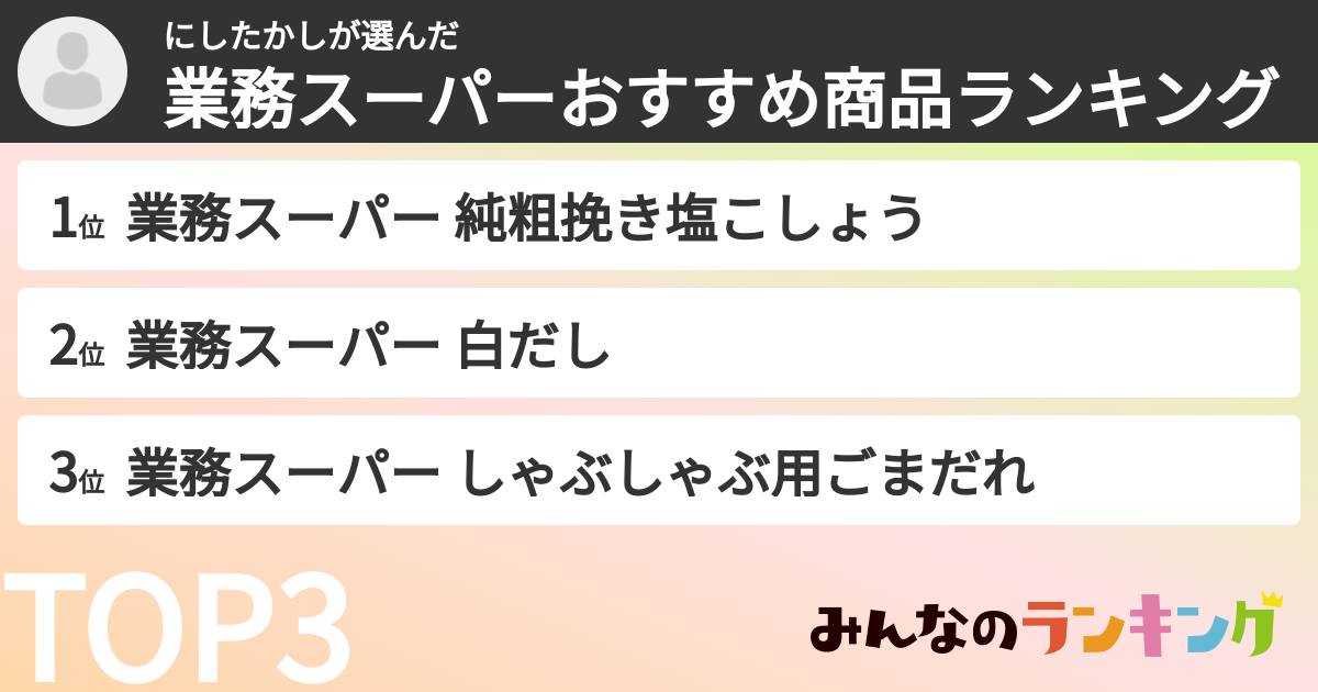 にしたかしさんの「業務スーパーおすすめ商品ランキング」