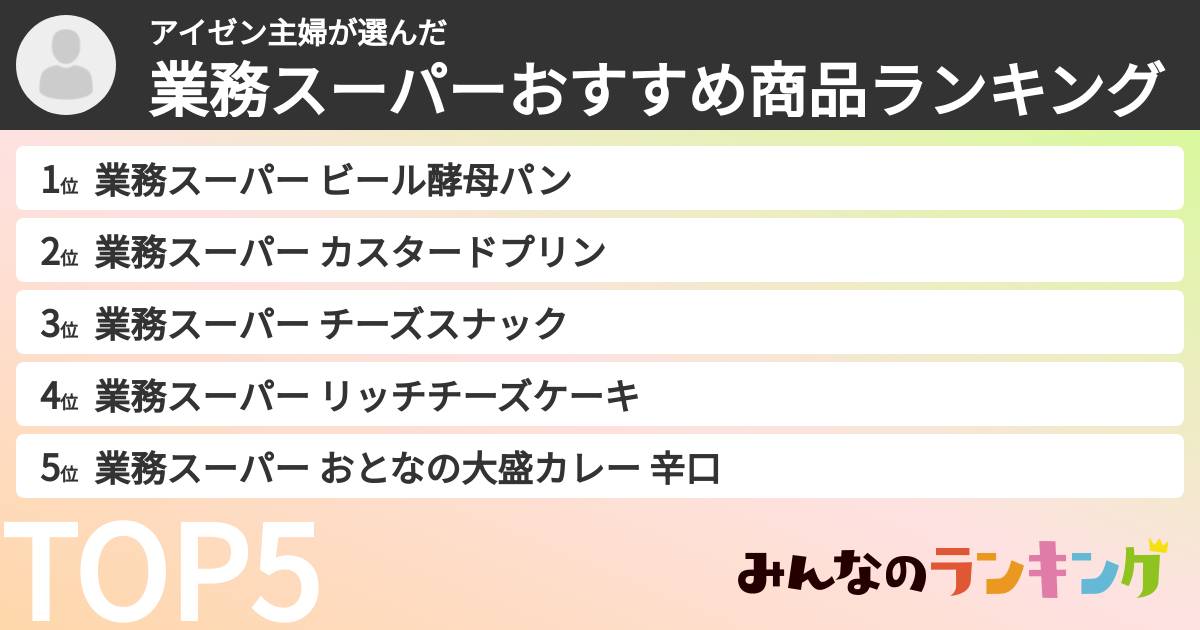 アイゼン主婦さんの「業務スーパーおすすめ商品ランキング」