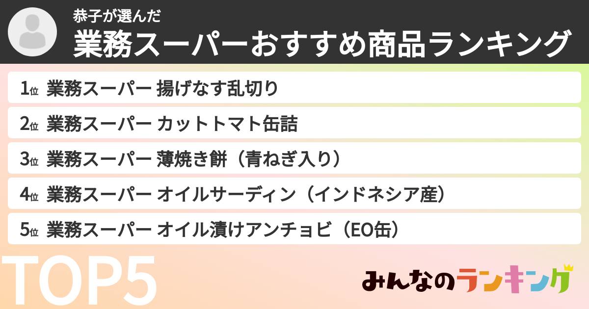 恭子さんの「業務スーパーおすすめ商品ランキング」
