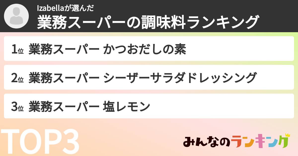 Izabellaさんの「業務スーパーの調味料ランキング」