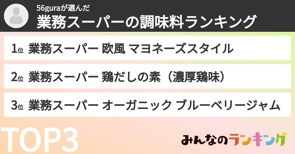 56guraさんの「業務スーパーの調味料ランキング」