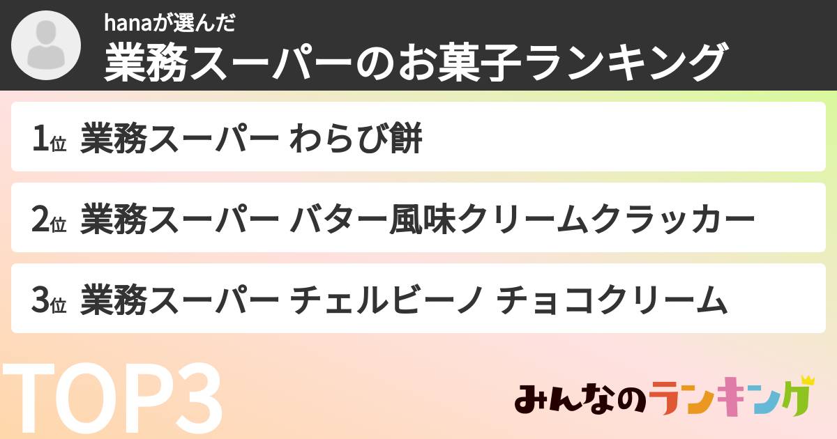 hanaさんの「業務スーパーのお菓子ランキング」