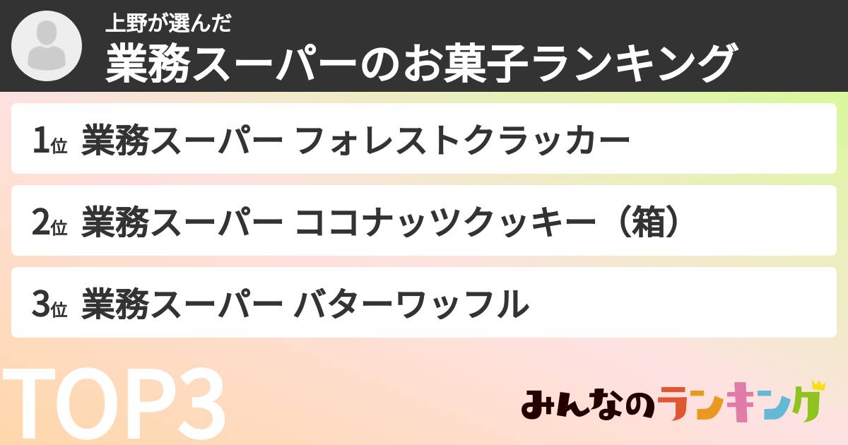 上野さんの「業務スーパーのお菓子ランキング」