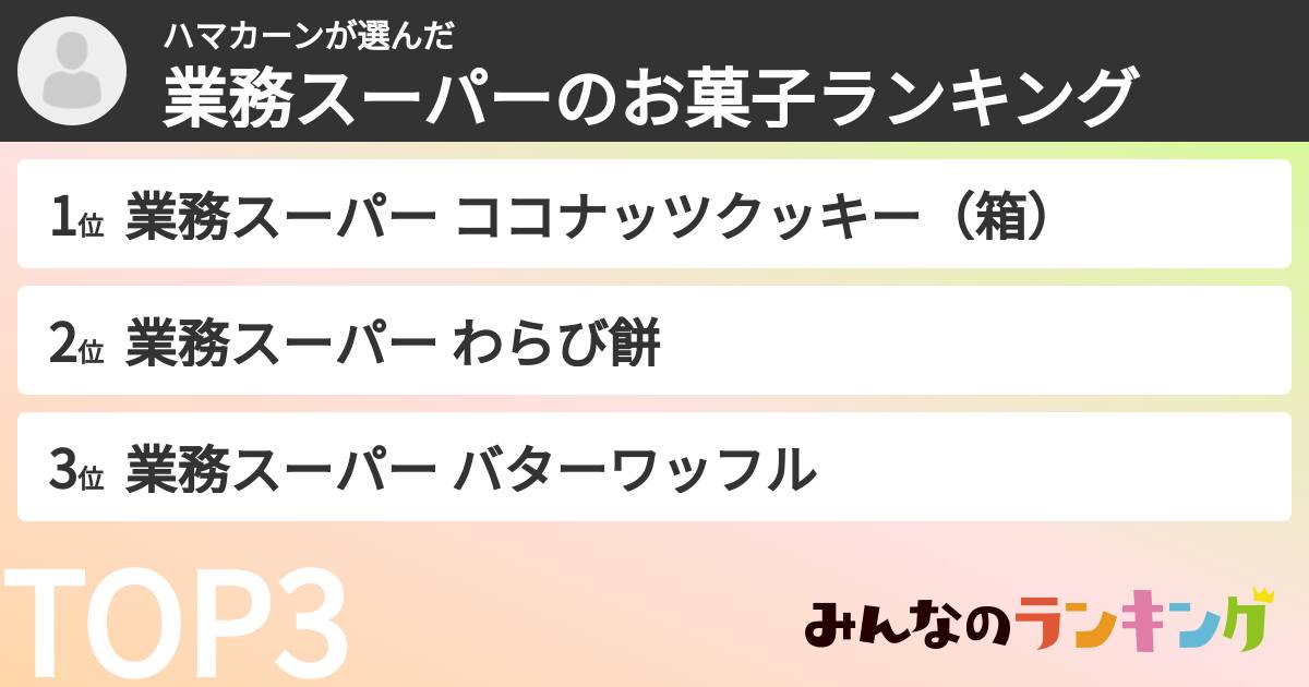 ハマカーンさんの「業務スーパーのお菓子ランキング」