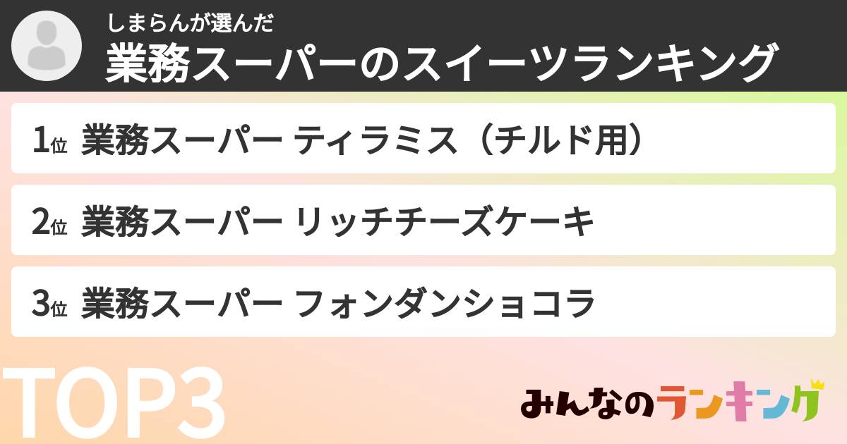 しまらんさんの「業務スーパーのスイーツランキング」