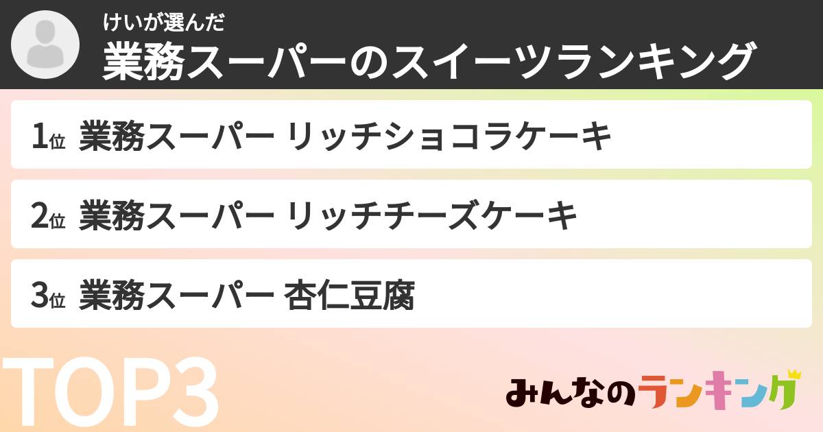 けいさんの「業務スーパーのスイーツランキング」