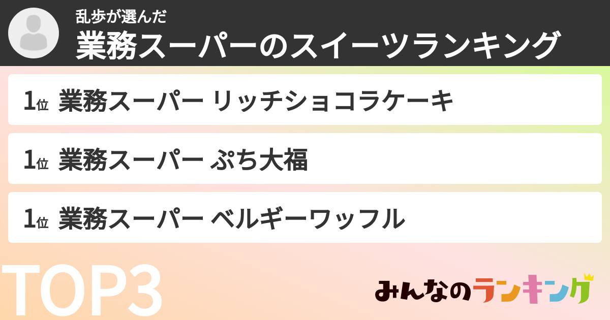 乱歩さんの「業務スーパーのスイーツランキング」