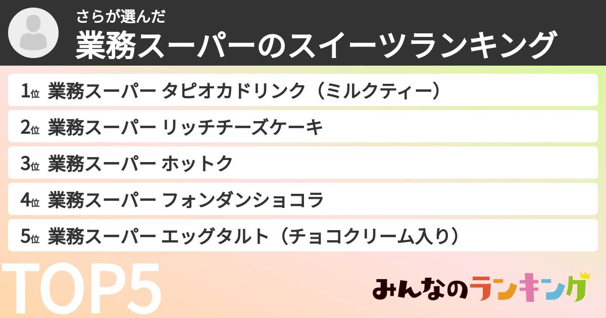 さらさんの「業務スーパーのスイーツランキング」
