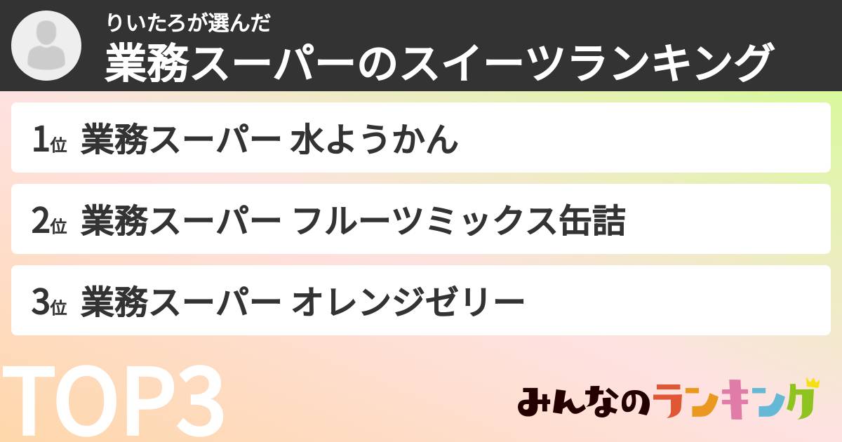 りいたろさんの「業務スーパーのスイーツランキング」