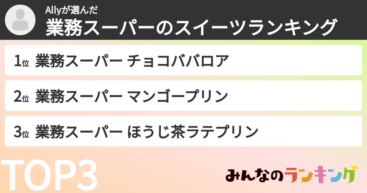 Allyさんの「業務スーパーのスイーツランキング」