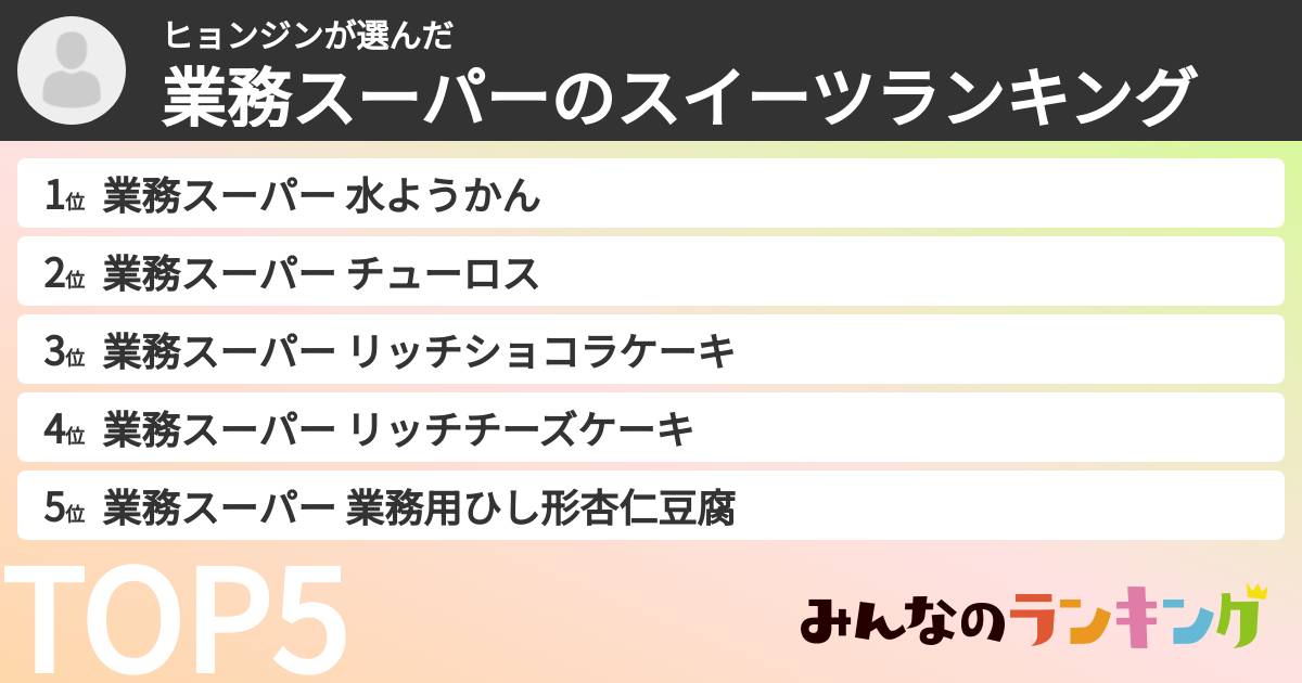 ヒョンジンさんの「業務スーパーのスイーツランキング」