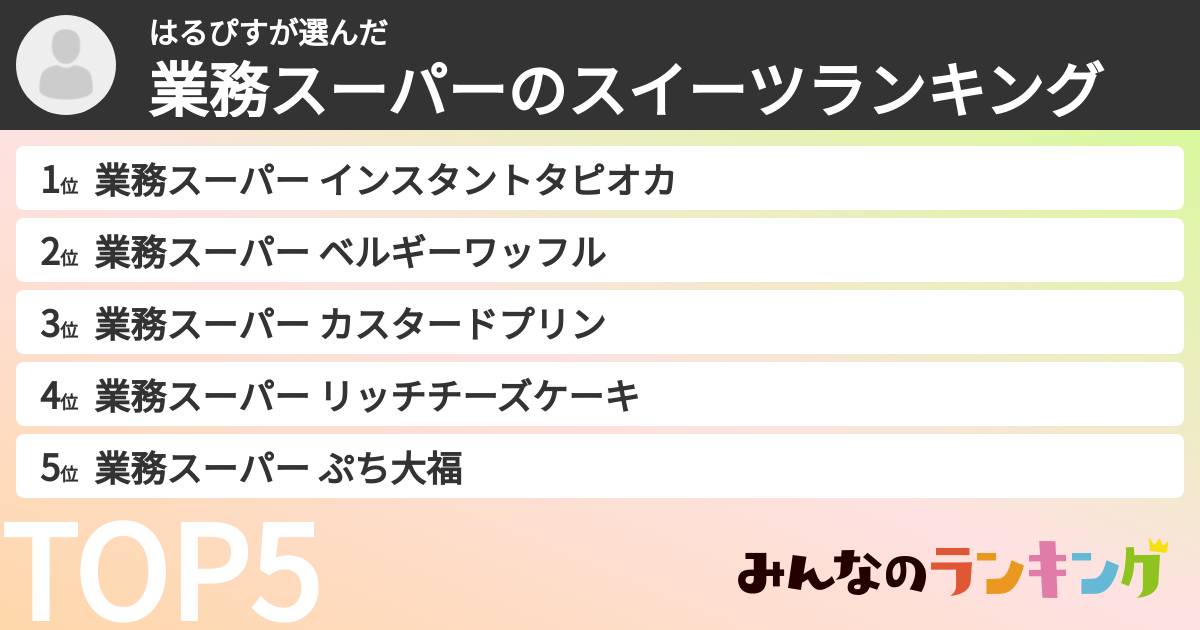 はるぴすさんの「業務スーパーのスイーツランキング」