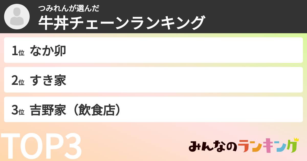 つみれんさんの「牛丼チェーンランキング」