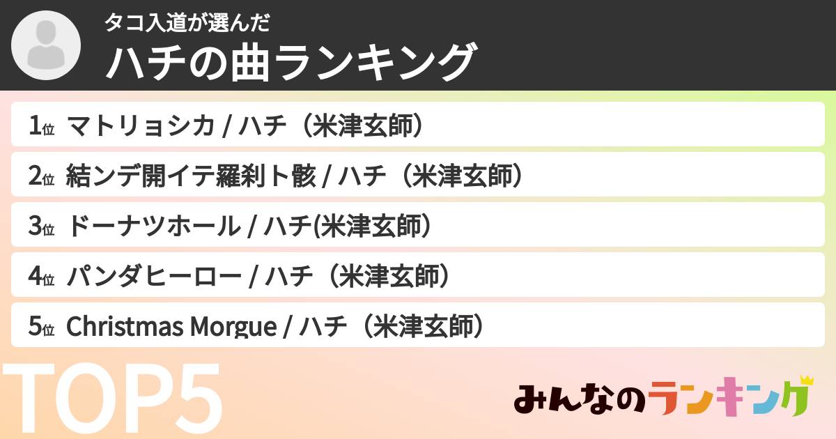 タコ入道さんの「ハチの曲ランキング」