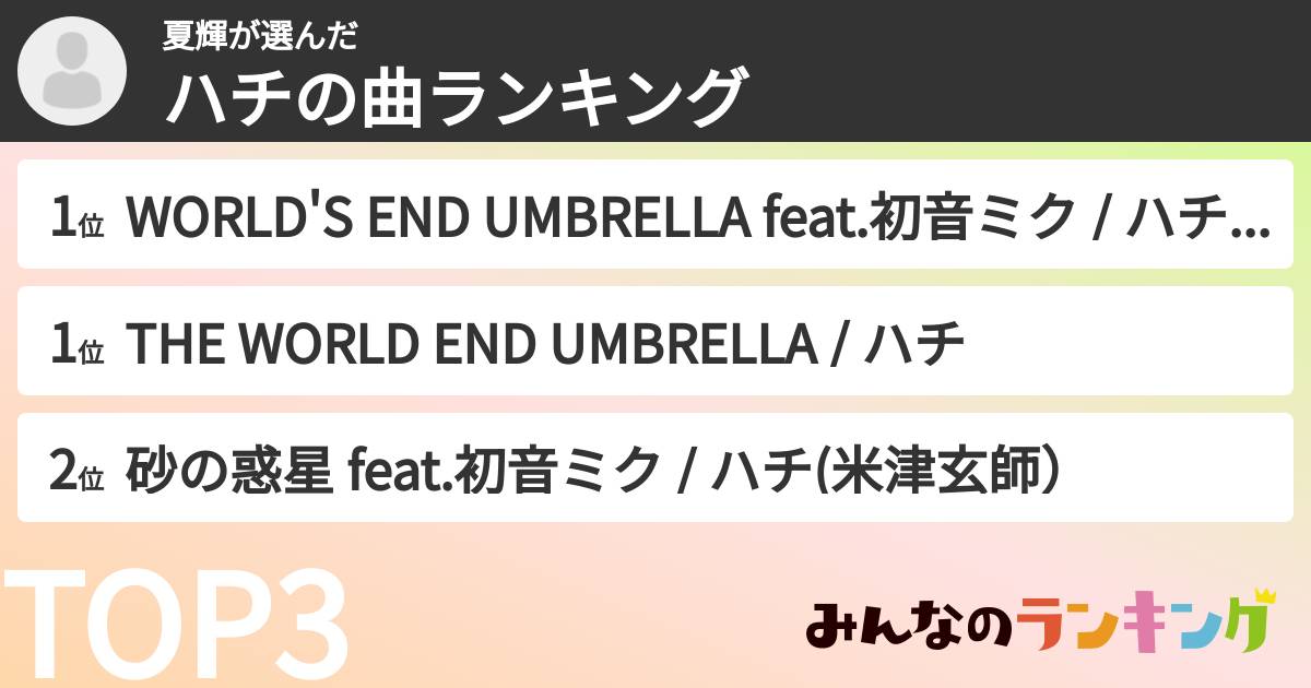 夏輝さんの「ハチの曲ランキング」