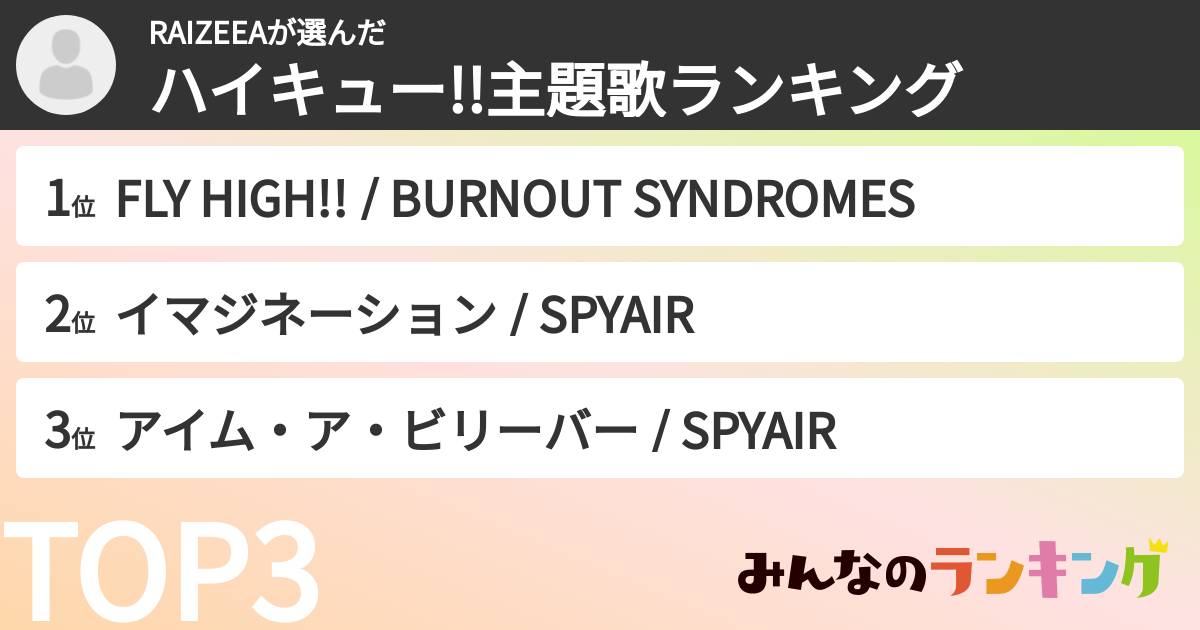 RAIZEEAさんの「ハイキュー!!主題歌ランキング」