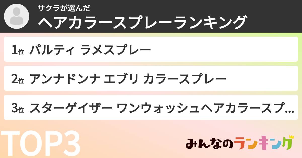 サクラさんの「ヘアカラースプレーランキング」
